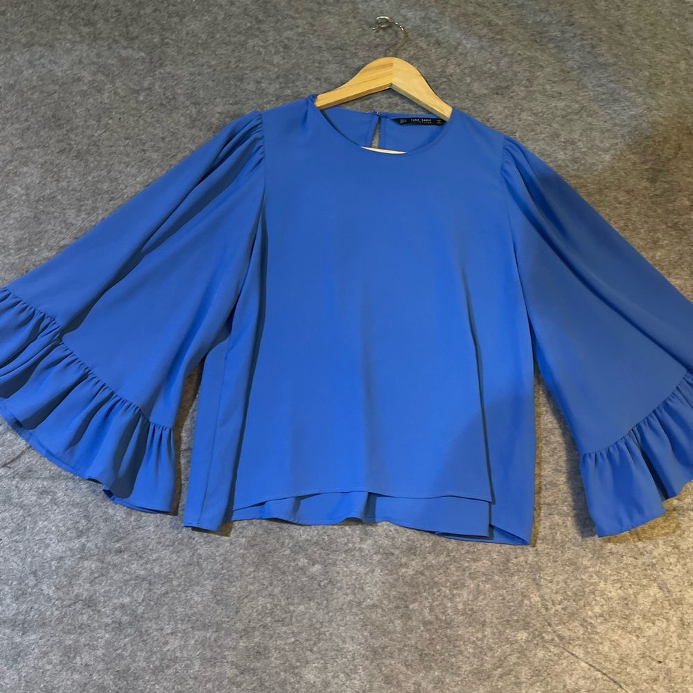Zara Basic Cobalt Blue Puff Sleeve Blouse – Women’s Small | Chic Top